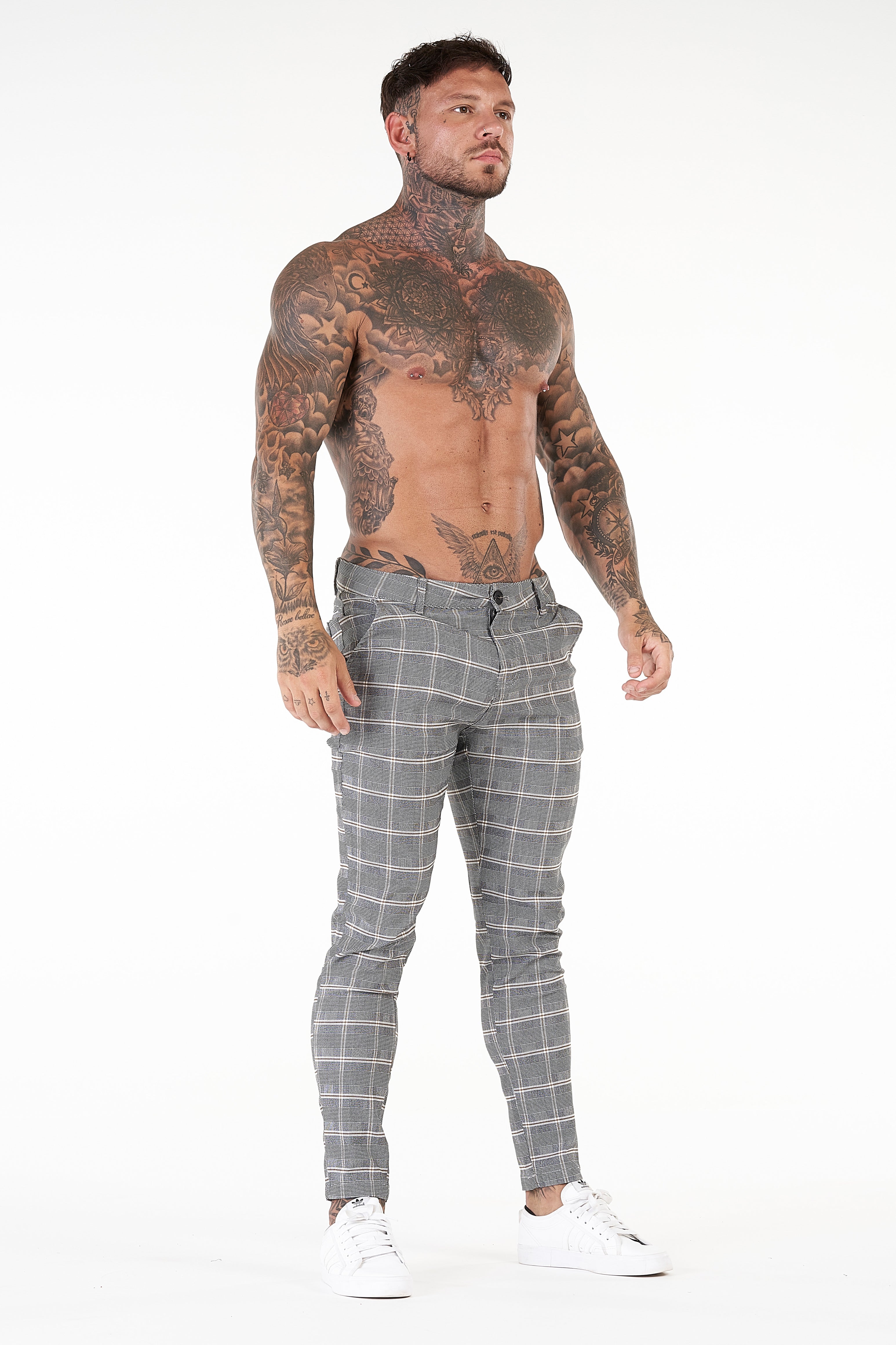 Skinny Lite Grid Check Trousers - Grey - SAINT JAXON