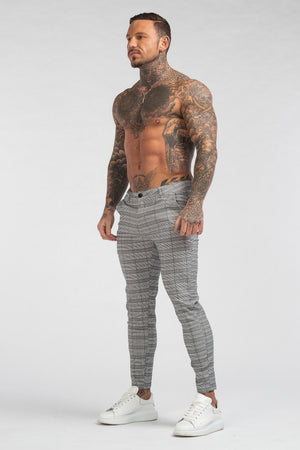 Men's Skinny Fit Grey Check Cropped Suit Trousers | Boohoo UK
