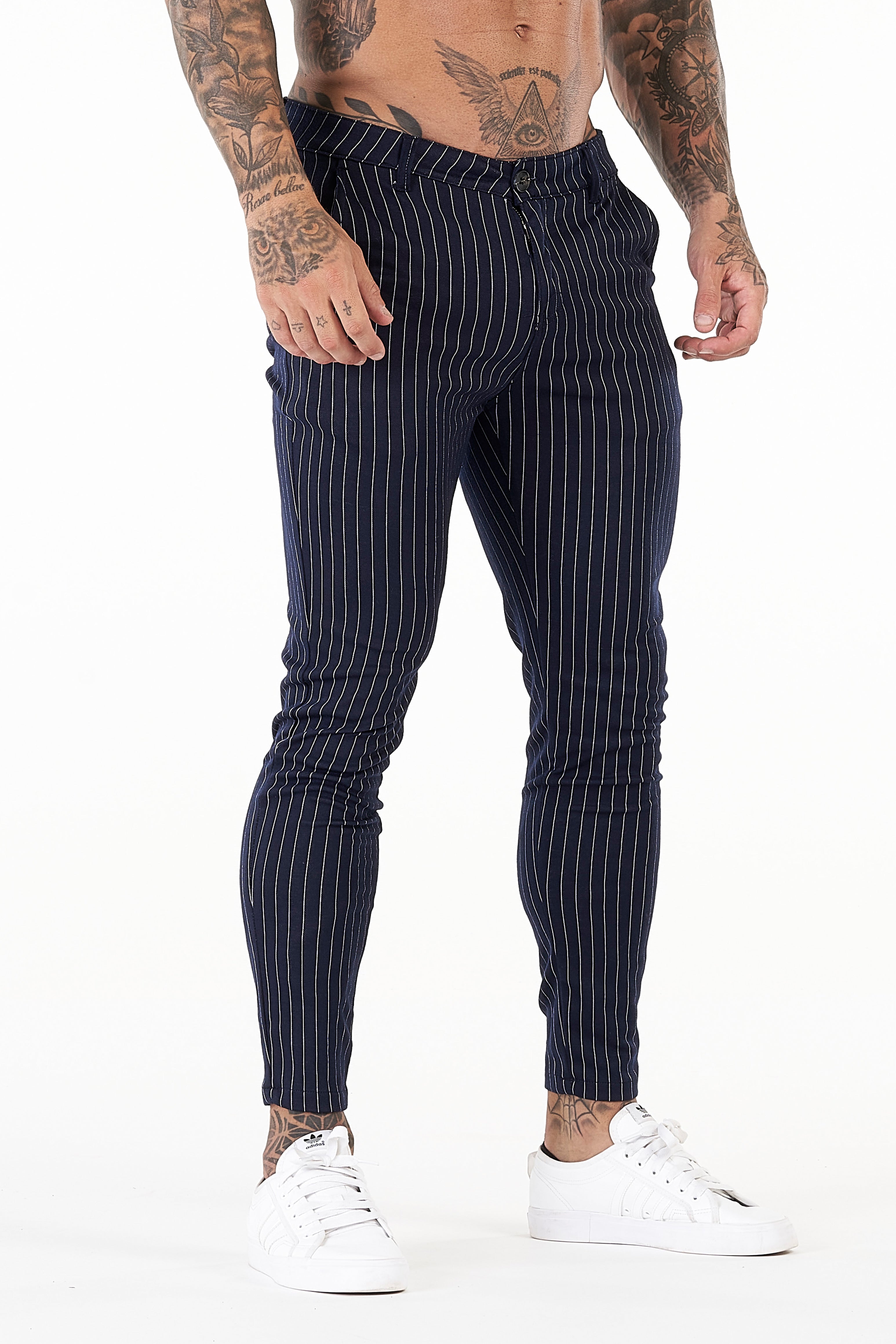 Skinny Pin Stripe Trousers - Navy - SAINT JAXON