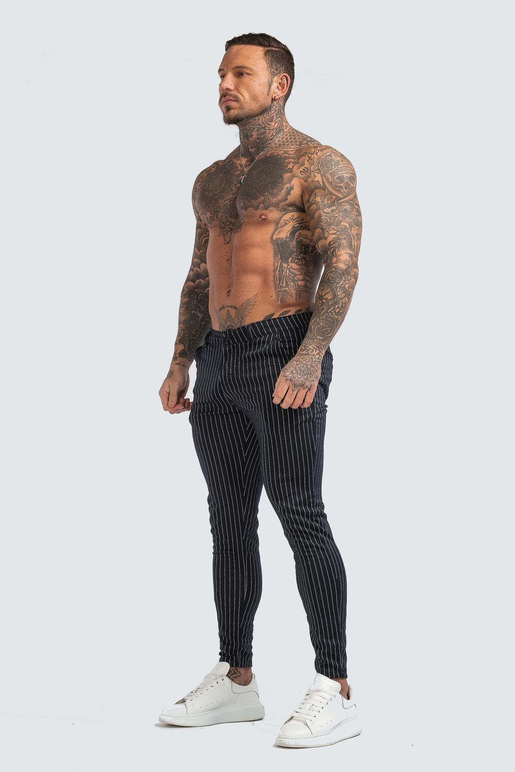 Skinny Pin Stripe Trousers - Black - SAINT JAXON