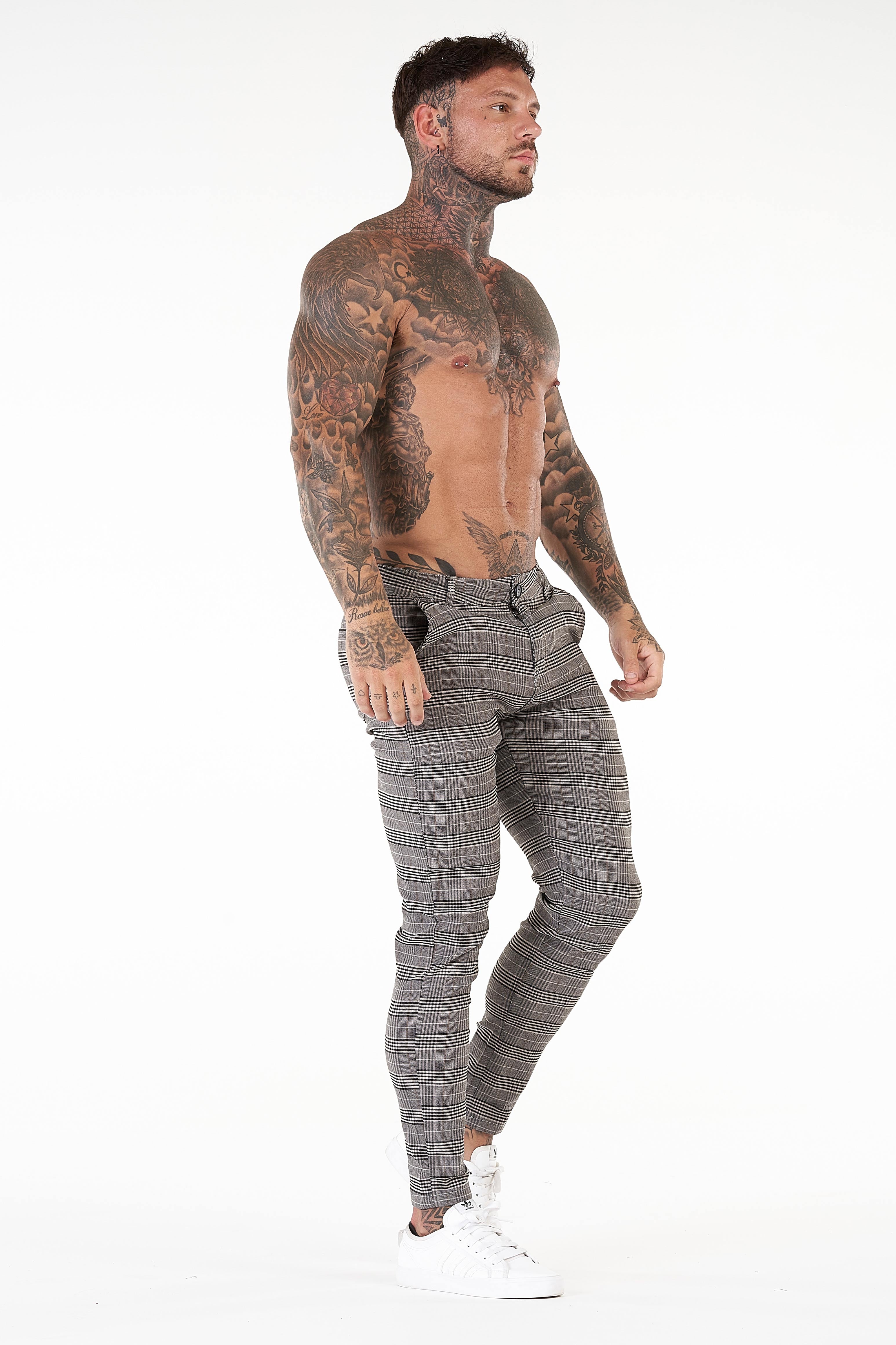 Luxe Skinny Check Trousers - Grey - SAINT JAXON