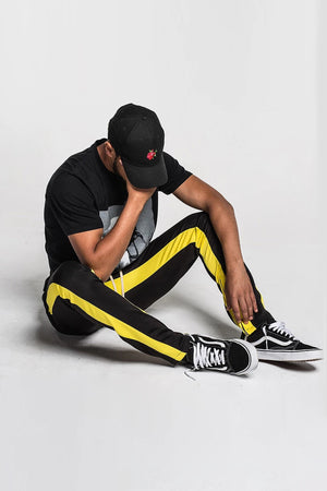 Side Stripe Track Pants - Black / Yellow Stripe
