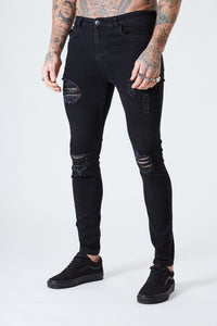 Ripped & Repaired Spray on Jeans - Black - SVPPLY. STUDIOS 