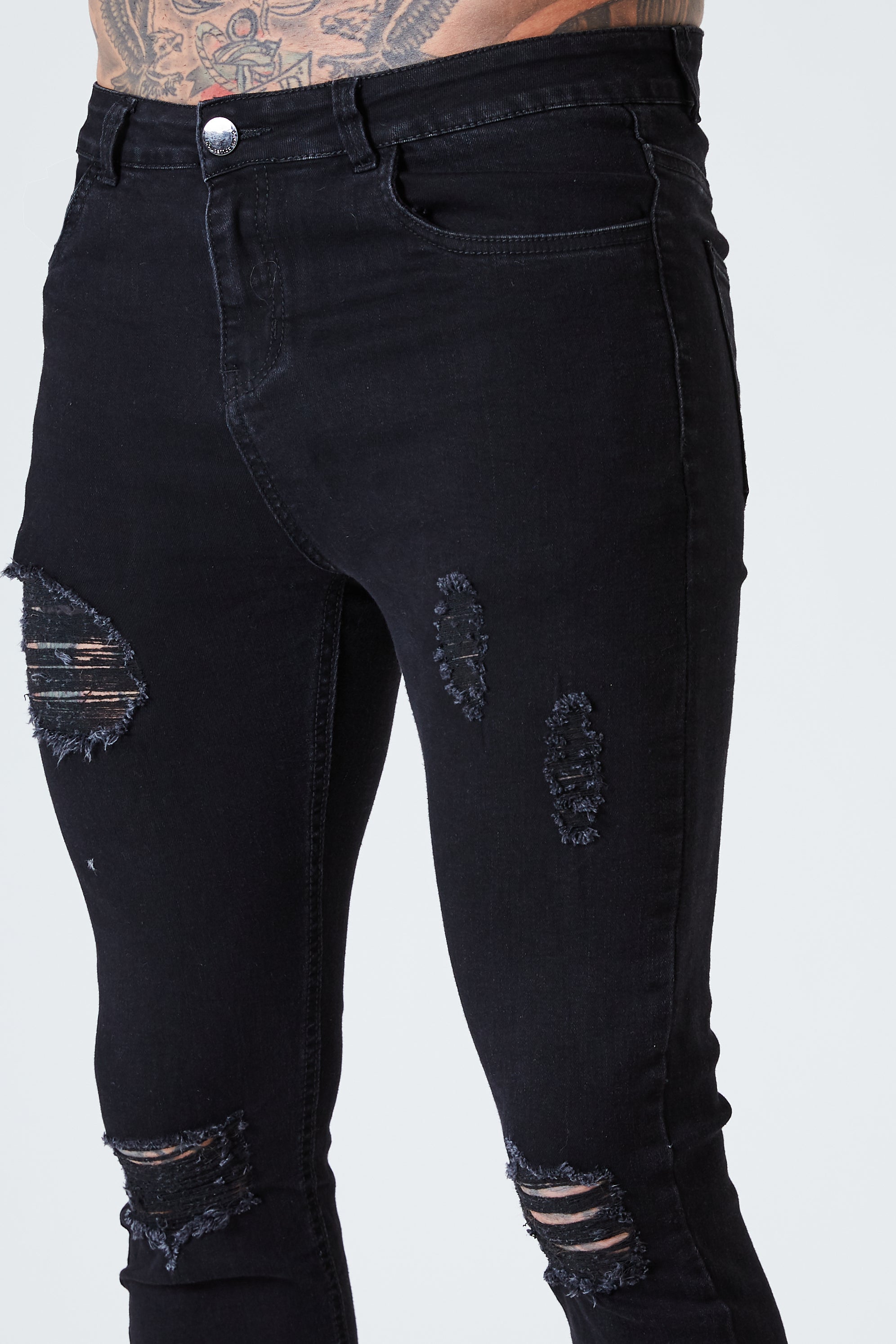 Ripped & Repaired Spray on Jeans - Black - SVPPLY. STUDIOS 