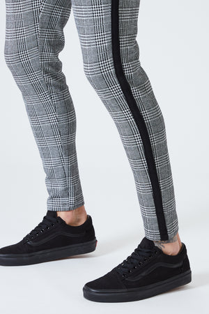 Skinny Check Trousers with Black Stripe - Grey - SVPPLY. STUDIOS 