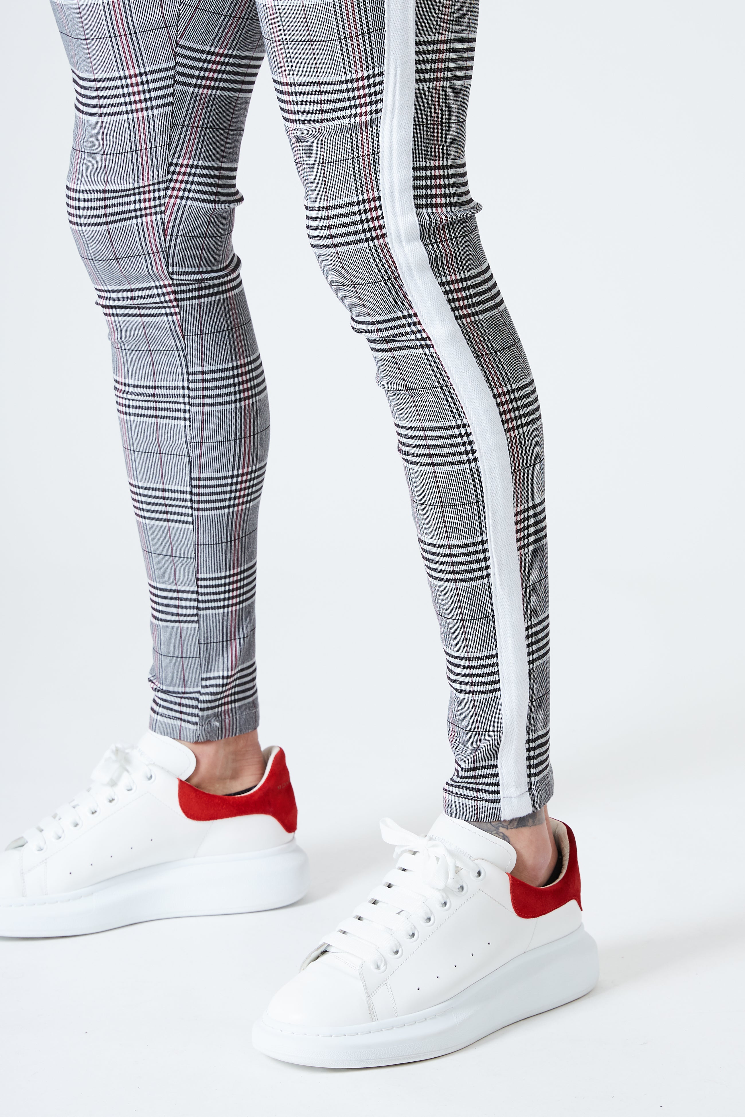 Skinny Check Trousers with White Stripe - Grey - SVPPLY. STUDIOS 