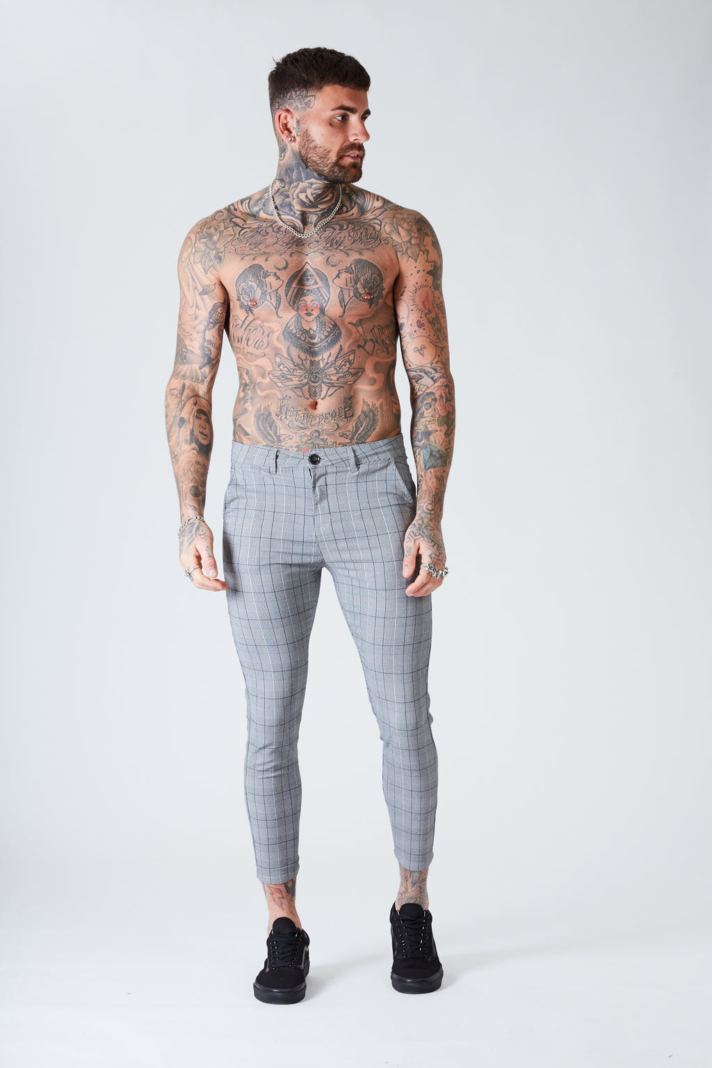Skinny Cropped Check Trousers - Grey - SVPPLY. STUDIOS 