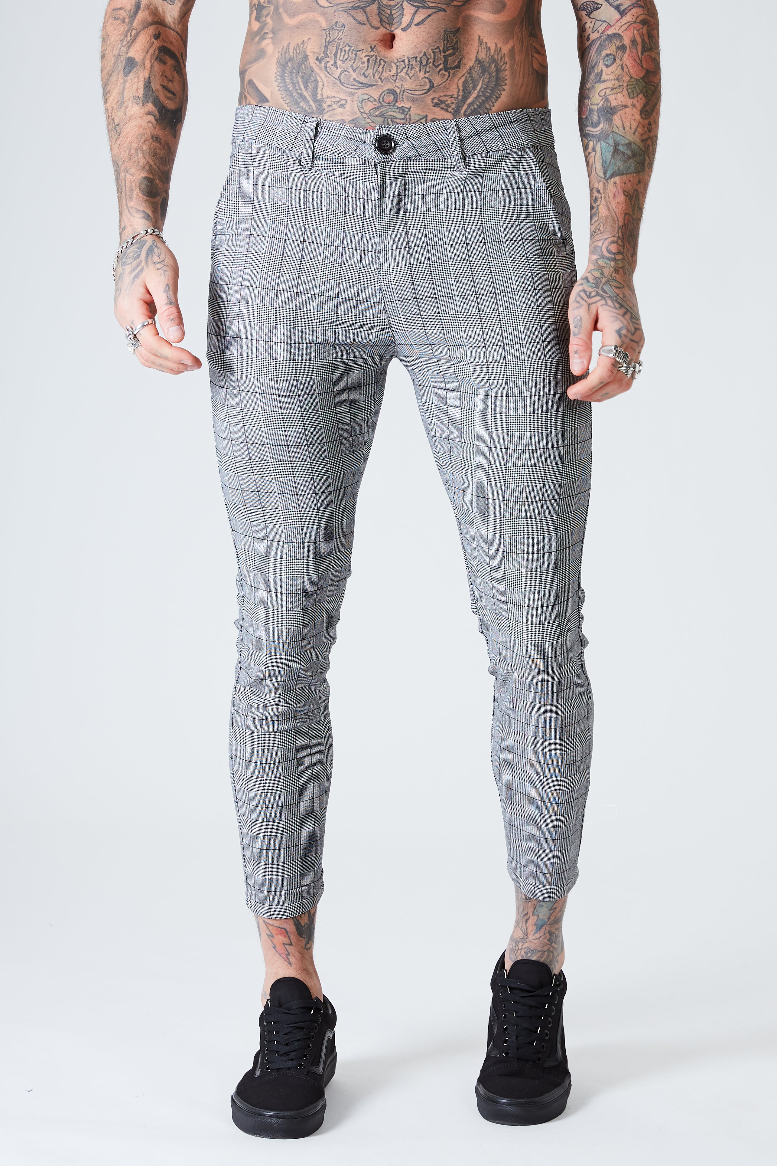 Skinny Fit Cropped Check Suit Trousers | boohoo