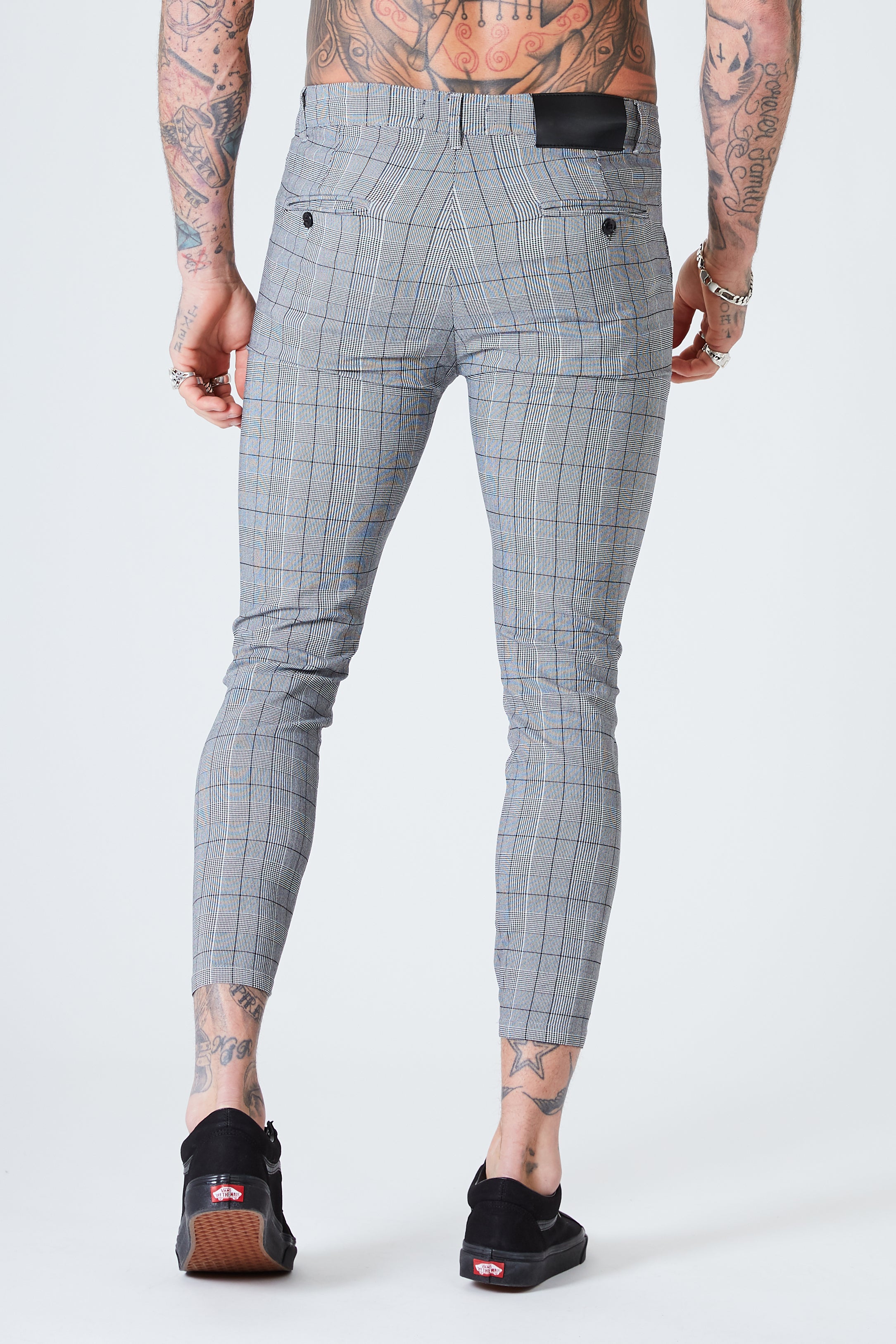 Skinny Cropped Check Trousers - Grey - SAINT JAXON