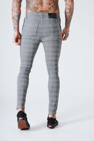 Check Trousers with Black Stripe - Stone Grey - SAINT JAXON