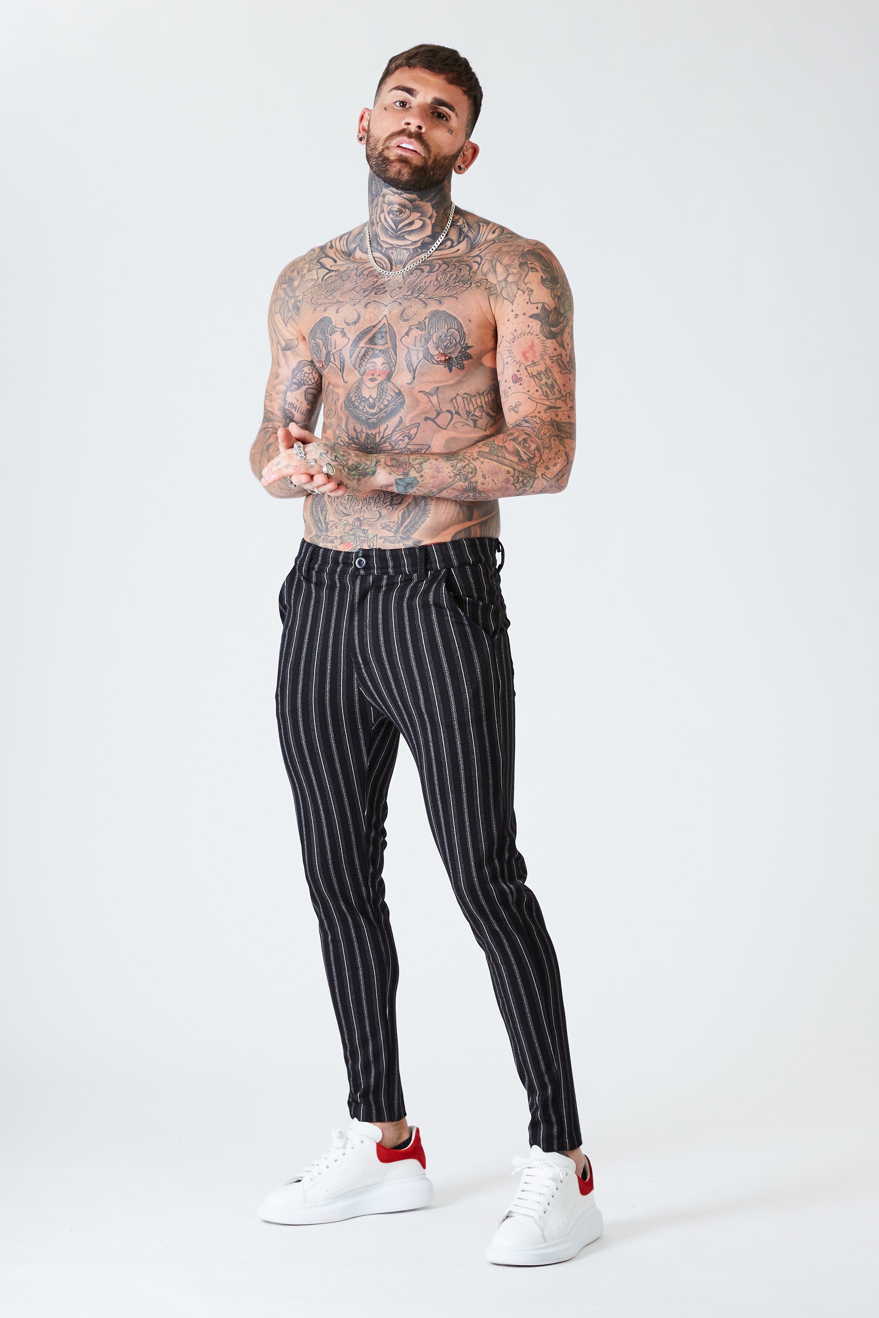 Luxe Skinny Pin Stripe Trousers - Black - SVPPLY. STUDIOS 