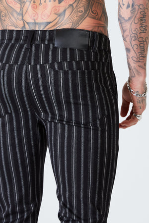 Luxe Skinny Pin Stripe Trousers - Black - SAINT JAXON
