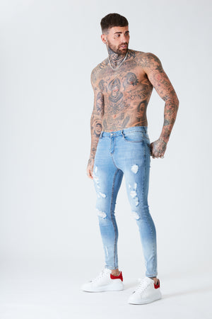 Ripped & Repaired Spray on Jeans - Blue Fade - SVPPLY. STUDIOS 