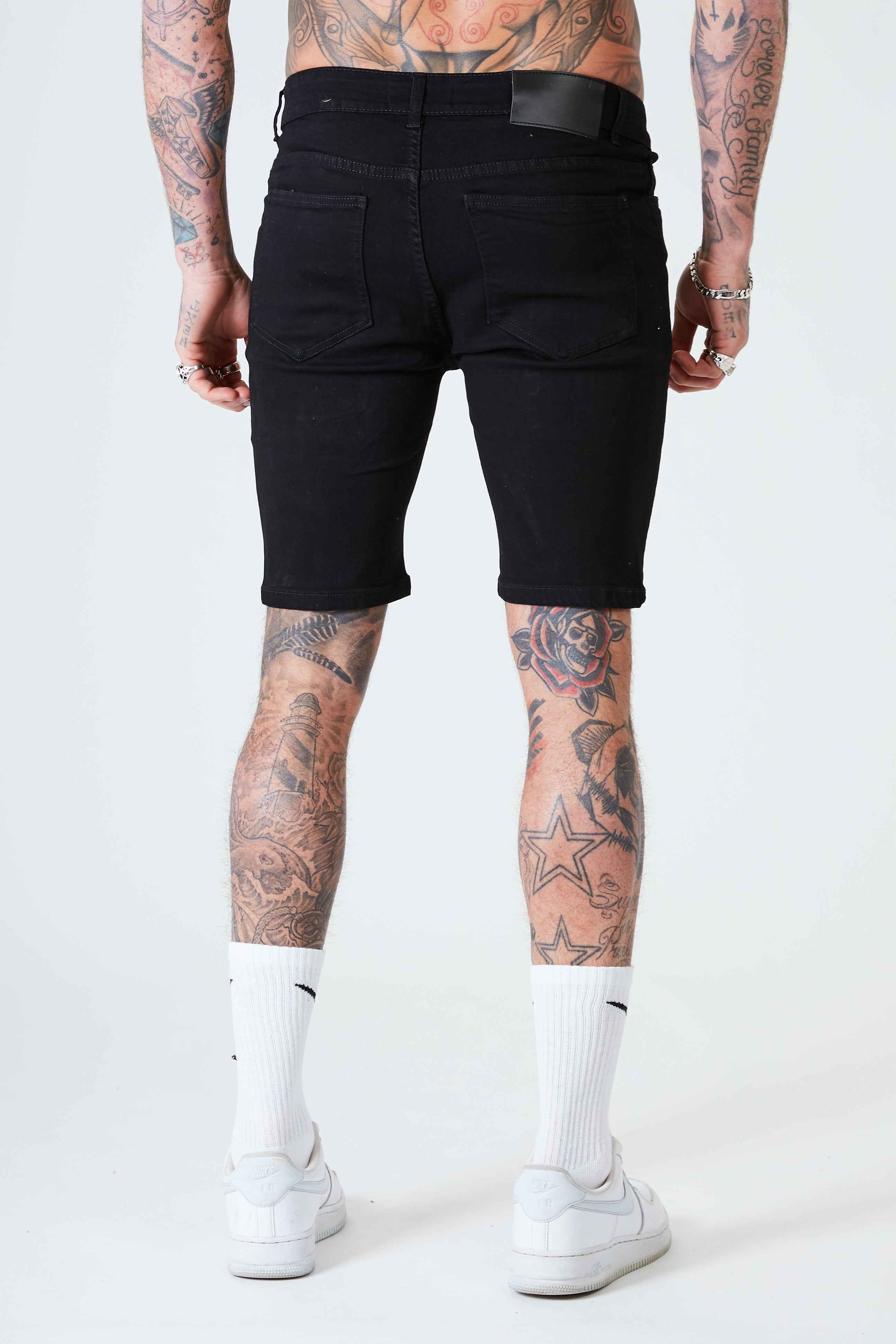 Ripped Skinny Denim Shorts - Black - SAINT JAXON