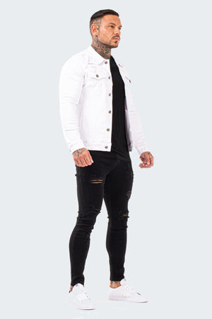 Distressed Denim Jacket - White - SVPPLY. STUDIOS 