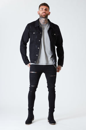 Distressed Denim Jacket - Black - SVPPLY. STUDIOS 