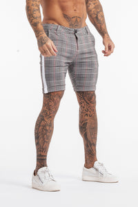 Skinny Check Shorts with White Stripe - Grey - SVPPLY. STUDIOS 